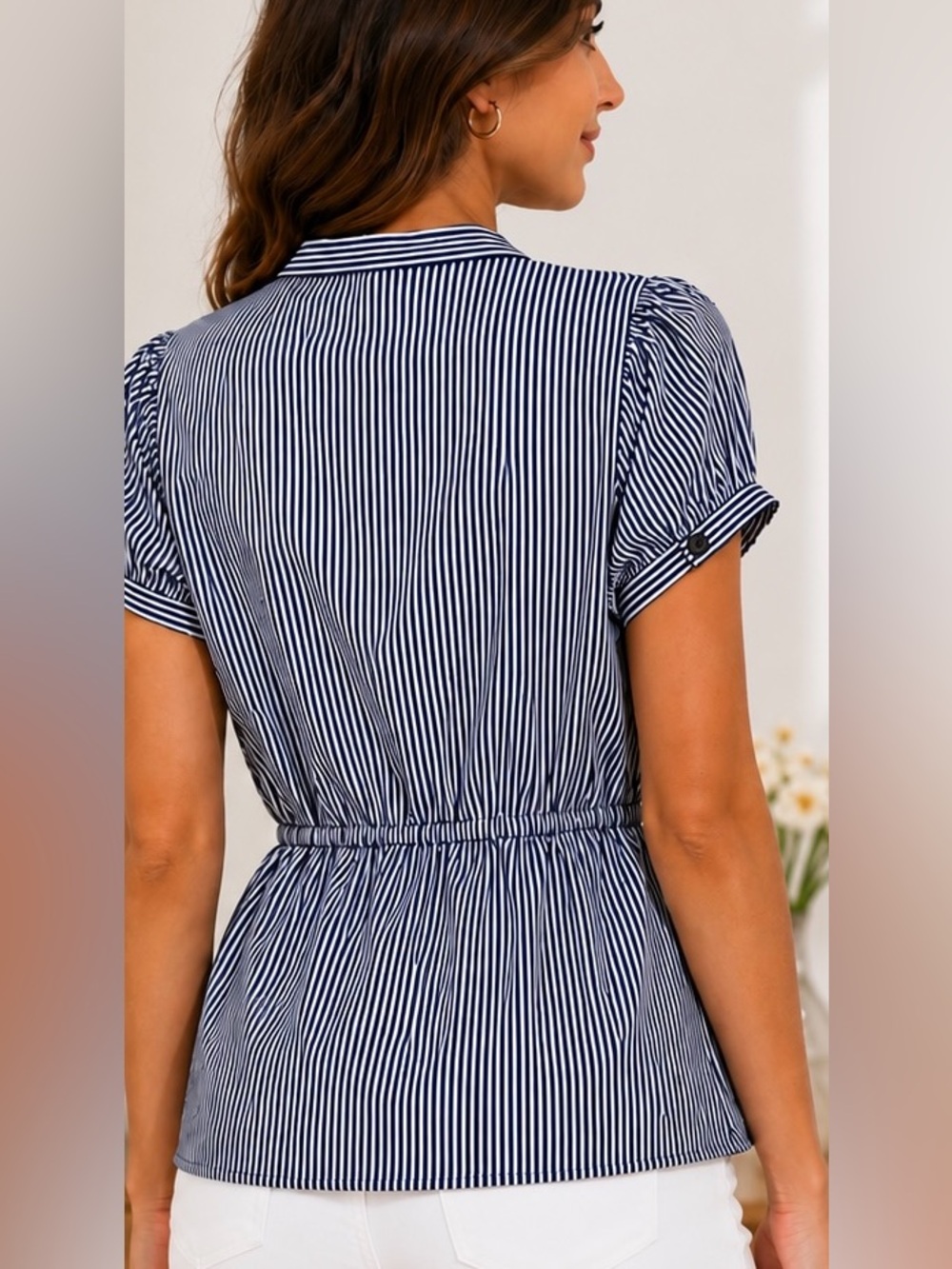 H&M Blue & White Striped Ruffle Top - Picture 2 of 9